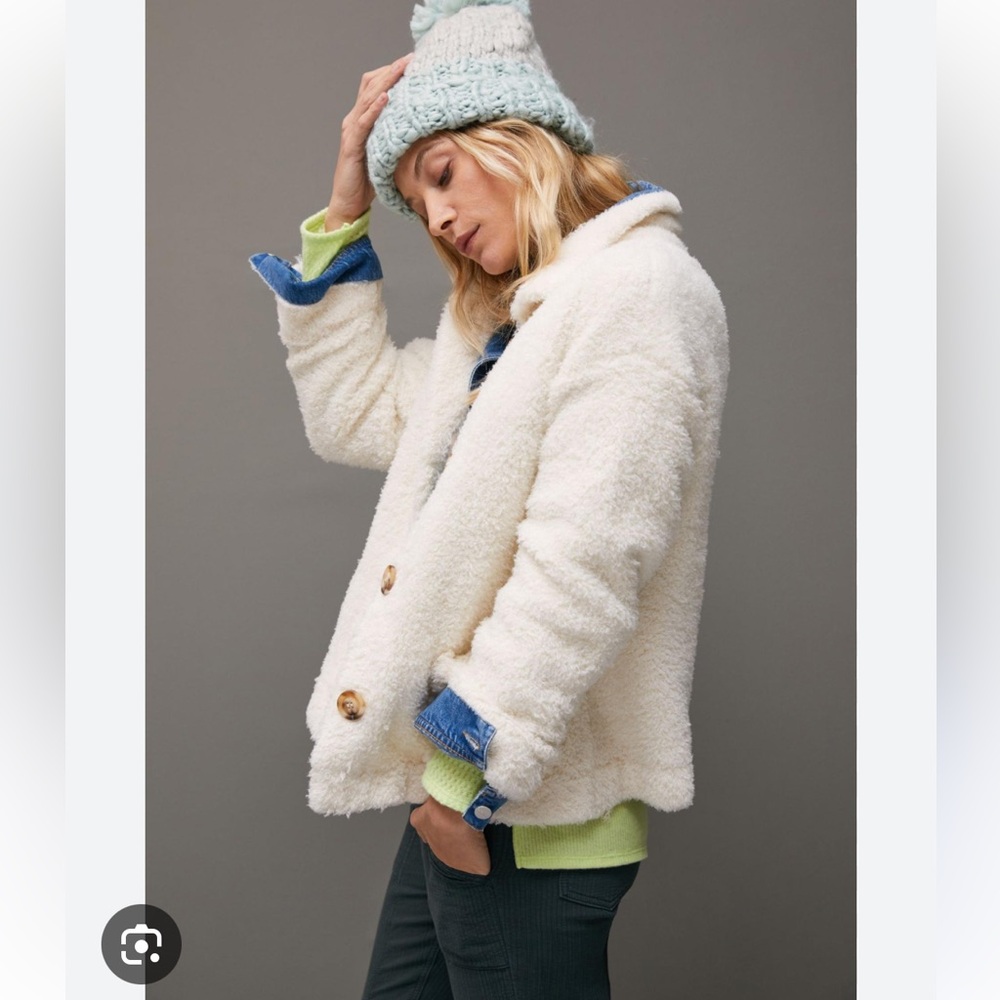 Anthropologie Danika Fuzzy Teddy Jacket | NWT | Large | Ivory Cream Cozy Coat - Picture 6 of 10